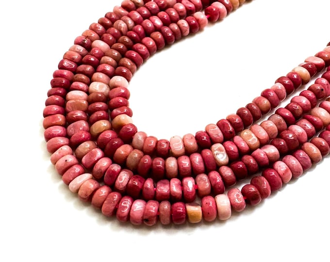 Natural Rhdonite Beads, Pink Rhodonite Smooth Polished Rondelle Nugget Round Flat 2mm x 4mm Gemstone Beads - RD39