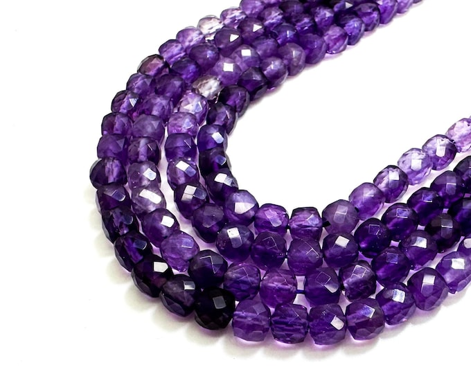 Natural Faceted Cube AAA Amethyst Beads - Genuine Purple Gemstone for Jewelry Making Size 5mm- PGS262
