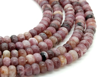 Natural Rare Cherry Rose Red Lepidolite Smooth Polished Rondell Gemstone Beads - 5mm x 8mm - RDF59