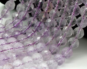 Natural Amethyst Beads, Purple Transparent Purple Faceted Polished Round Sphere Loose Gemstone Beads - PGP19