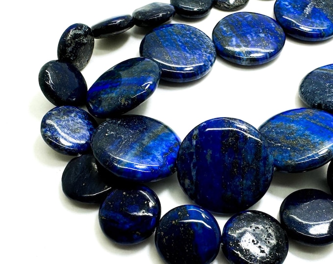 Natural Blue Lapis lazuli Smooth Flat Round 4mm x 16mm, 5mm x 25mm Gemstone Beads - PG97C