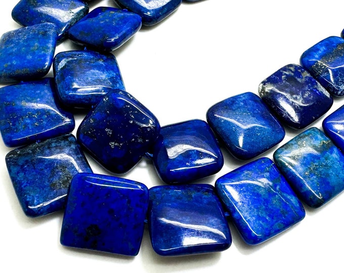 Natural Dark Blue Navy Lapis Lazuli Polished Flat Square Shape 5mm x 18mm x 18mm, 5mm x 14mm x 14mm Gemstone Beads - PG97B