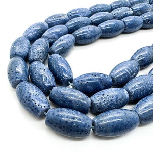 Natural Blue Sponge Coral Barrel Beads Genuine 12mm x 22mm Large Polished Stone Indigo Blue Sea Coral Cylinder Jewelry Making Supply BC1