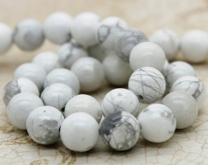 Natural Howlite Beads, Off White Howlite Smooth Polished Round Gemstone Loos Sphere Ball Beads - Full Strand (4mm 5mm 6mm 8mm 10mm) PG307