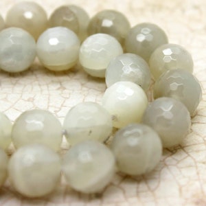 Natural Moonstone Beads, Gray Creamy Moonstone Faceted Round Ball Sphere Loose Beads Natural Gemstone 6mm 8mm 10mm 12mm PG55 image 1