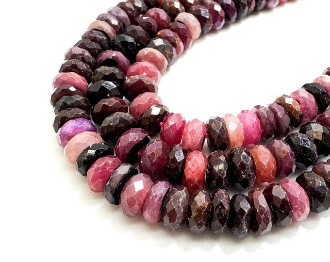 Natural Faceted Rondelle Red Ruby Gemstone Beads – Natural Red Ruby for Jewelry Making, DIY Craft Supplies, 15.5" - PG70B