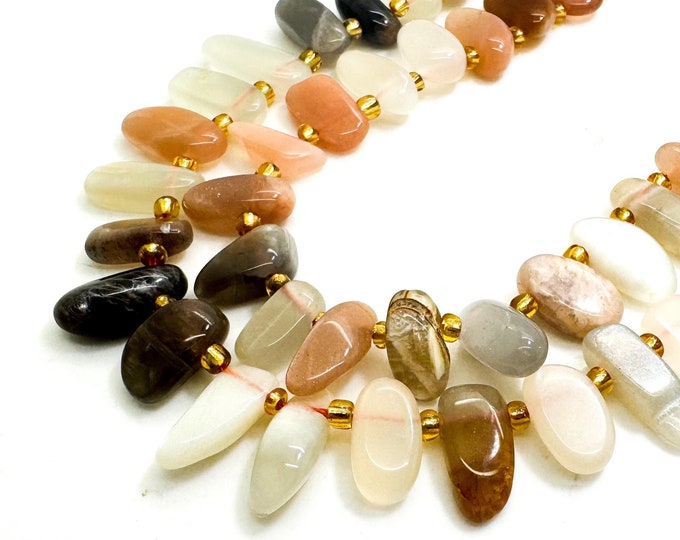 Natural Multi color Mixed Moonstone Freeform Chip Irregular Slab Flat Shapes Stick Gemstone Beads - PGS214