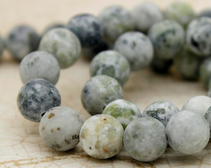 Dye Agate (Light Gray) Matte Round Ball Sphere Loose Gemstone Beads - 8mm - Full Strand