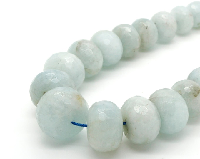 Aquamarine Beads, Natural Blue Aquamarine Faceted Rondelle Grade AAA Gemstone Beads Assorted Size - Full Strand - RDF24
