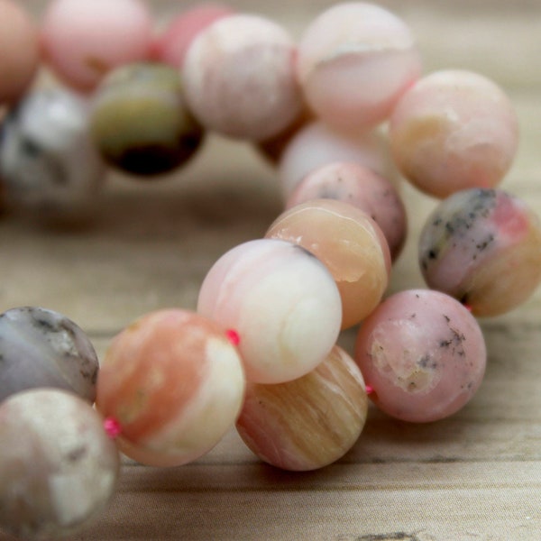 Matte Pink Opal Beads, Round Ball Sphere Natural Pink Opal Gemstone Beads Full Strand (4mm 6mm 8mm) - RN10