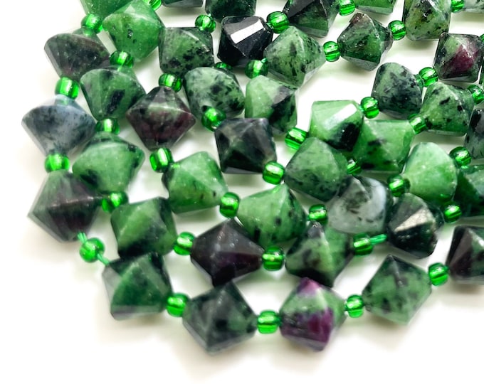 Natural Ruby Zoisite Bicone Beads Faceted 8mm Gemstone Beads 15.5" Strand - PGS315P