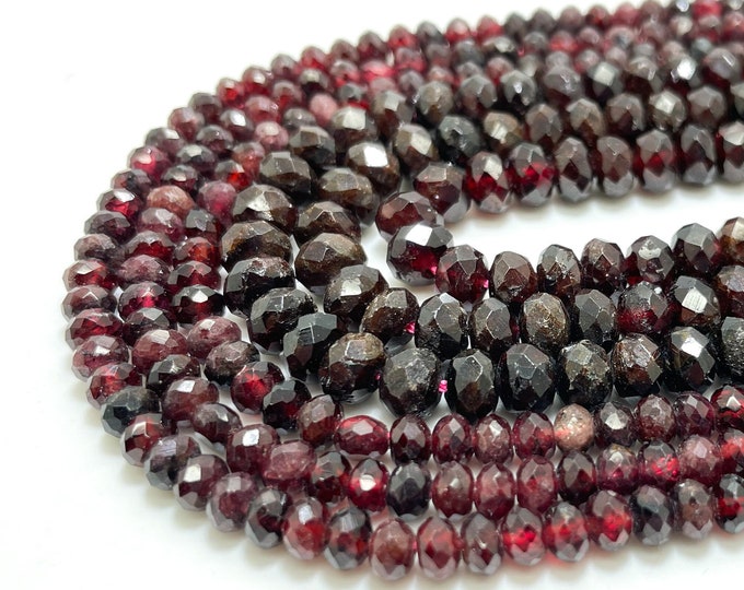 Red Garnet, AAA Natural Red Garnet Rondelle Faceted Gemstone Beads - RDF05