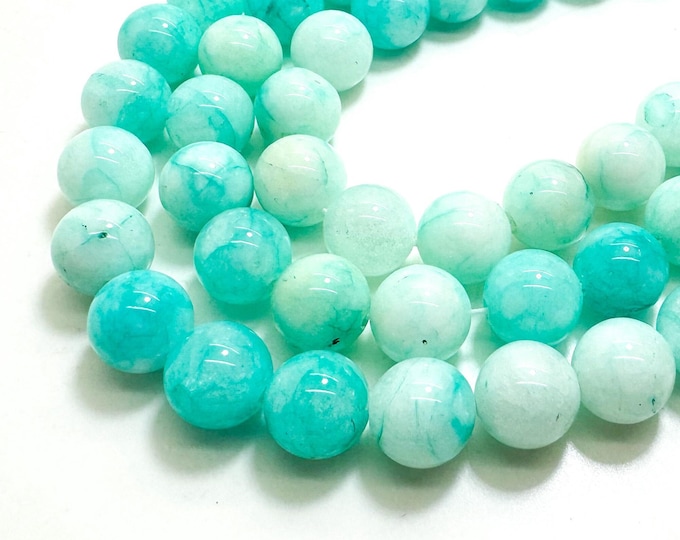 Light Blue Green Agate Smooth Polished Round 10mm Gemstone Jewelry Making Beads - RN197D