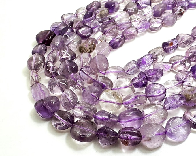 Light Purple Amethyst Beads, Natural Amethyst Polished Nugget Pebble Round Barrel Gemstone Beads - PG318D