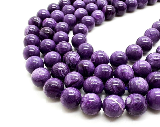 Charoite Beads, Dyed Purple Charoite Smooth Round Sphere Ball Gemstone Beads (6mm 8mm) - PG132B