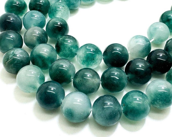 White Cloudy Green Jade Smooth Polished Round 10mm Gemstone Jewelry Making Beads - RN197N