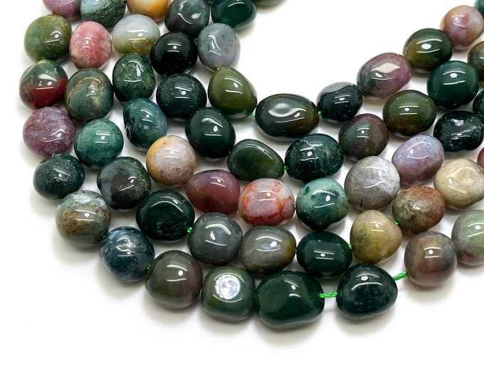 Natural Green Moss Agate Pebbles Smooth Polished Nugget Stone Rock Gemstone Beads (Assorted Size) - PGS390