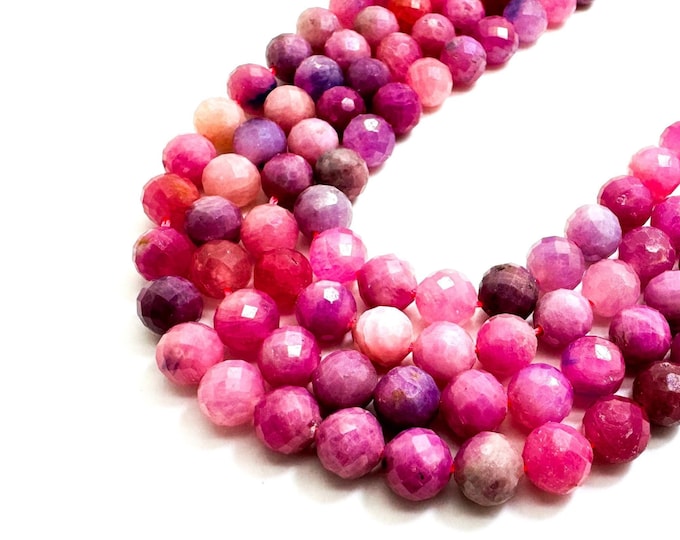 Genuine Red Ruby Beads, Natural AAA High Quality Red Ruby Faceted Round 7mm Gemstone Beads - PG56H
