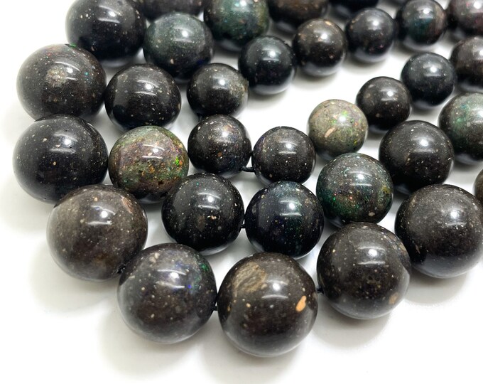 Rare Pyrite in Opal Smooth Polished Round Natural Gemstone Beads 10mm 12mm 14mm - RN151