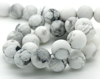 Weiße Howlith-Perlen, matt, rund, kugelförmig, lose, natürliche Edelsteinperlen – Strang (4 mm, 6 mm, 8 mm, 10 mm) RN75