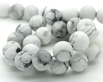 White Howlite Matte Round Sphere Ball Natural Loose Gemstone Beads - Full Strand (4mm, 6mm, 8mm, 10mm) RN75