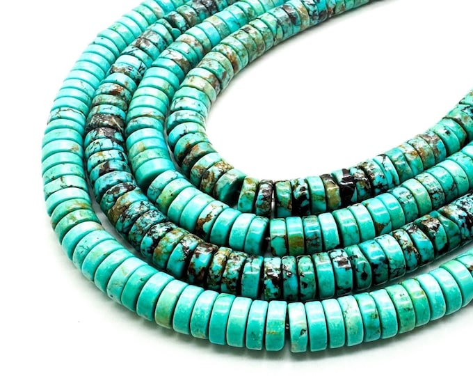 Natural Blue Arizona Turquoise Polished Smooth Heishi Rondelle 3mm x 8mm Gemstone Beads - PGS334