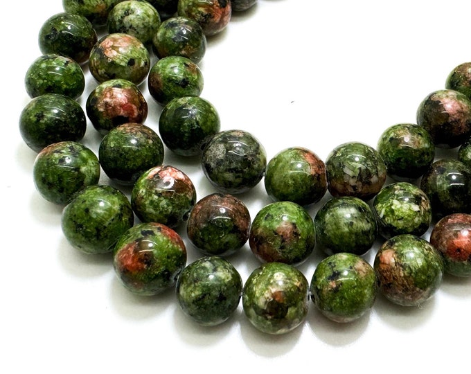 Olive Green Jasper Smooth Polished Round 10mm Gemstone Jewelry Making Beads - RN197Q
