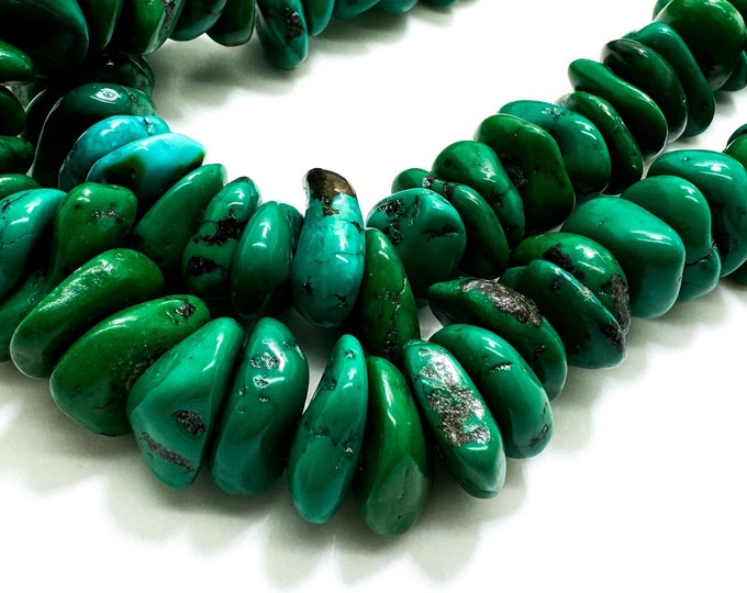 Natural Hubei Turquoise, Genuine AAA Turquoise Smooth Flat Rondelle Nugget Chip Gemstone Beads (Assorted Size) - PGS94A