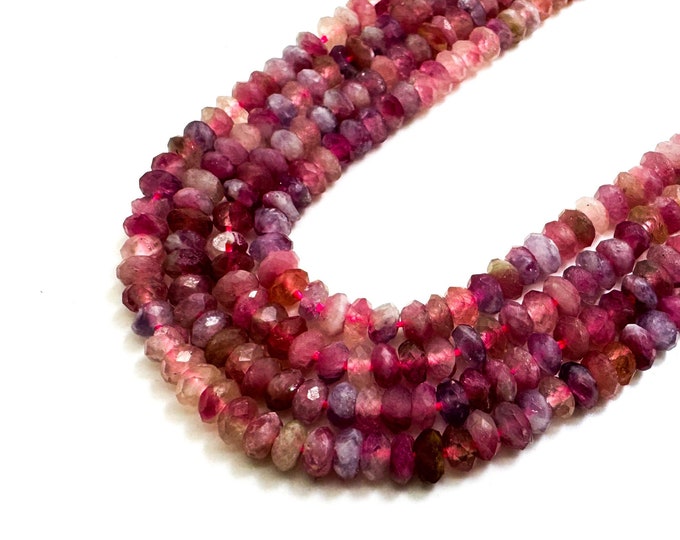 Natural Faceted Rondelle Red Ruby 3mm x 5mm Gemstone Beads – Natural Red Ruby for Jewelry Making, DIY Craft Supplies, 15.5" - PG70C