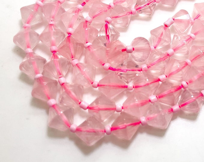 Natural Rose Quartz Bicone Beads Faceted 8mm Gemstone Beads 15.5" Strand - PGS315F