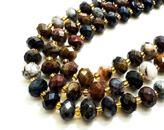 Natural Dendritic Brown Opal Faceted Rondelle 5mm x 8mm Gemstone Beads - PGS321