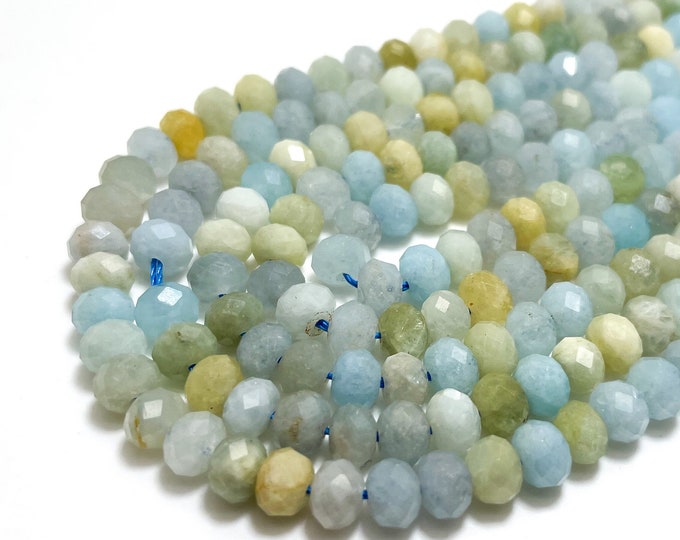 Blue Green Amazonite Hard Cut Faceted Rondelle Natural Gemstone Beads 4x6mm 15.5" Strand - RDF35A