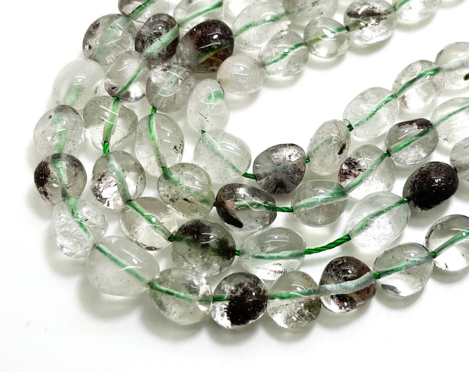 Natural Phantom Quartz Pebbles Polished Smooth Nugget Oval Gemstone Beads (Assorted Size) - PGS385