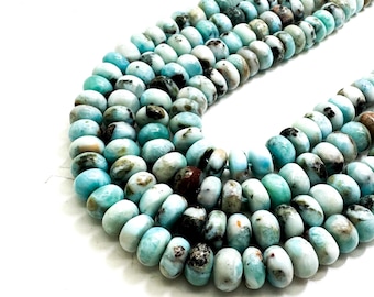 Natural Larimar Rondelle Beads - 6mm 8mm 10mm 12mm Caribbean Blue Larimar Smooth Gemstone Strands for Jewelry Making PG313