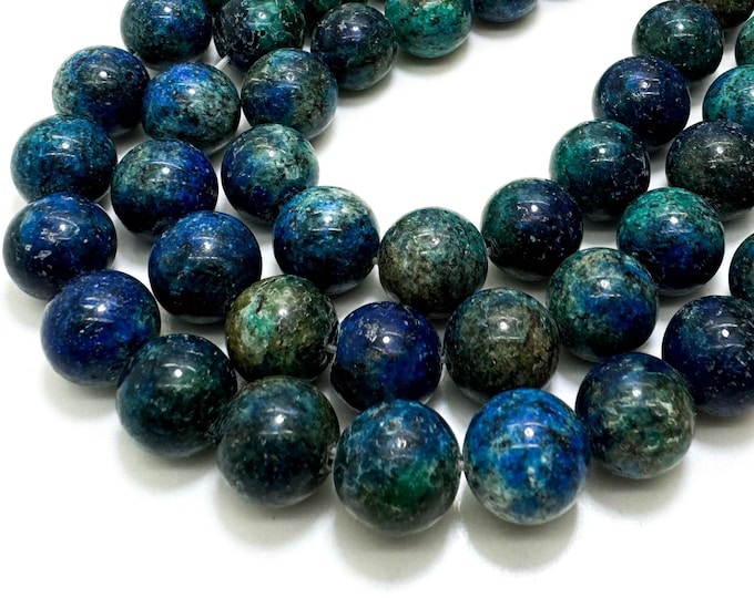 Blue Green Azurite Color Jasper Smooth Polished Round 10mm Gemstone Jewelry Making Beads - RN197P