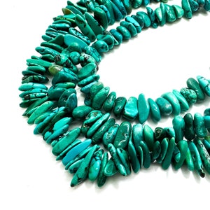 Natural Arizona Turquoise Polished Flat Nugget Chip Stick Gemstone Beads (Assorted Size) PGS159