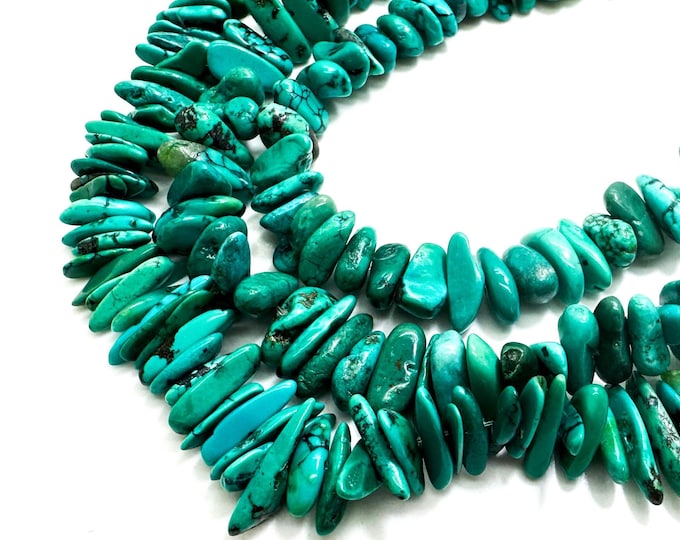 Natural Arizona Turquoise Polished Flat Nugget Chip Stick Gemstone Beads (Assorted Size) PGS159