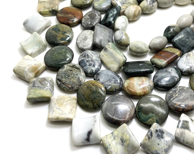 Natural Myanmar Burma Jasper Smooth Polished (Flat Round Oval Square Pear Rectangle Barrel) Gemstone Beads - PGS400