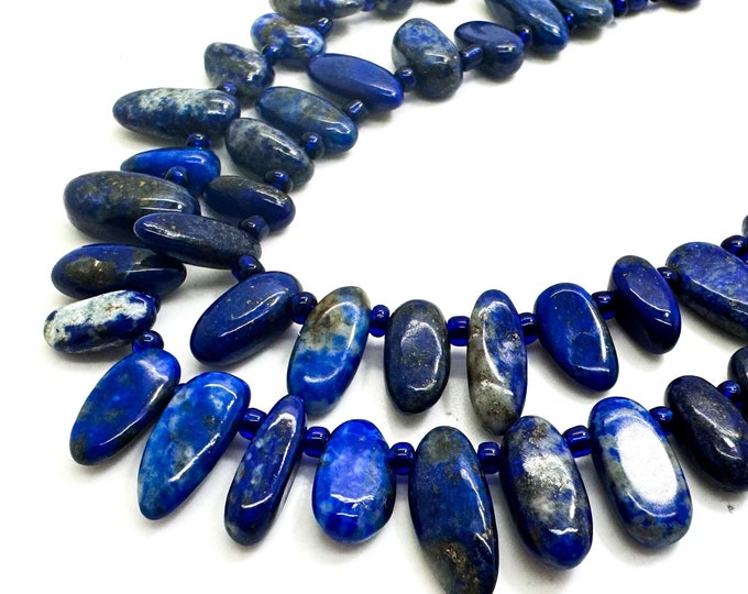 Natural Blue Lapis Lazuli Freeform Chip Irregular Slab Flat Shapes Stick Gemstone Beads - PGS214