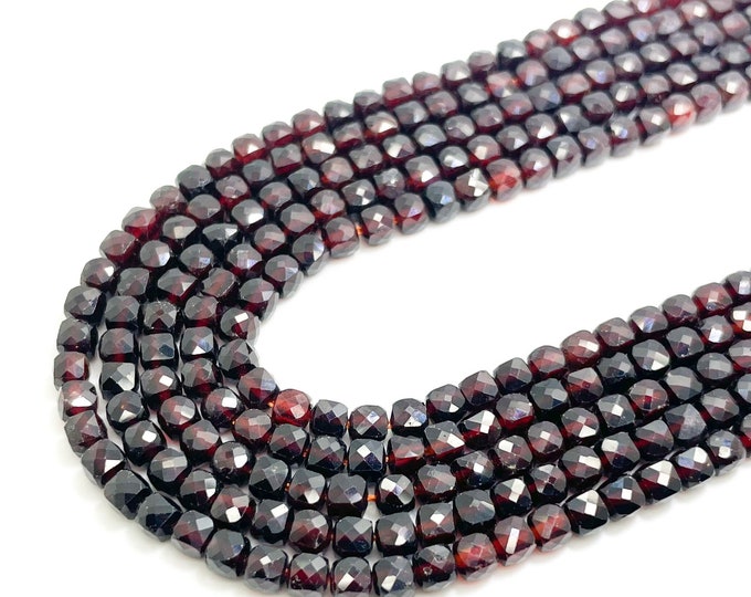 AAA Natural Red Garnet Square Cube Faceted Size 4mm 5mm Gemstone Beads - PGS262