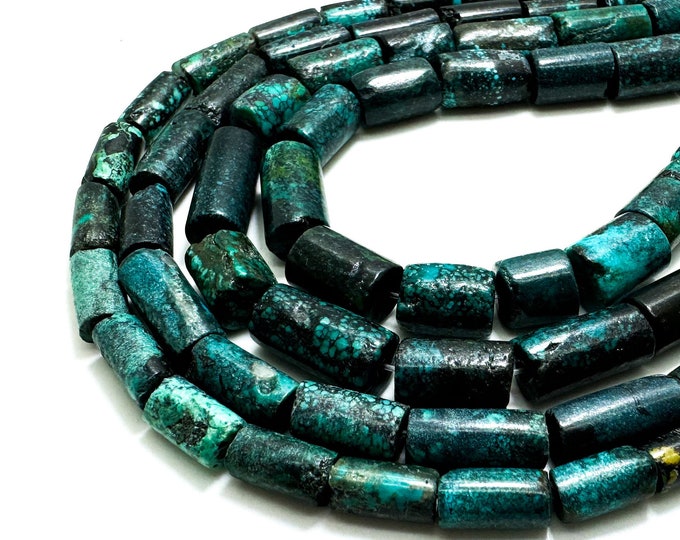 Natural Genuine Blue Turquoise Polished Smooth Tube Cylinder Gemstone Beads - PGS401