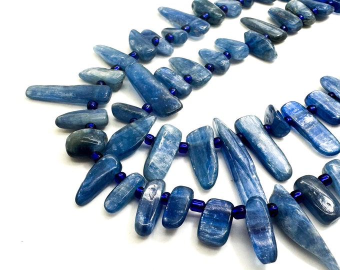 Natural Blue Kyanite Freeform Chip Irregular Slab Flat Shapes Stick Gemstone Beads - PGS214