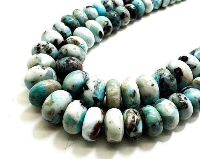 Natural Larimar Rondelle Beads - Assorted Sizes Caribbean Blue Larimar Smooth Gemstone Strands for Jewelry Making PG313