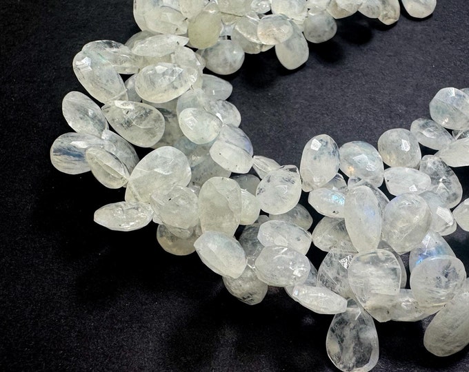 Natural Moonstone Beads, Faceted Teardrop Flat Rainbow AAA Moonstone Gemstone Beads Half Strand - PGS01