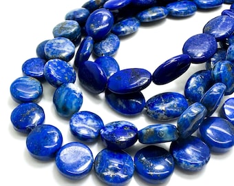 Natural Blue Lapis lazuli Flat Round Oval Gemstone Beads - PG97A