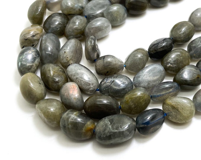 Gray Labradorite Pebbles Smooth Polished Nugget Rock Stone Gemstone Beas (Assorted Size) - PGS386