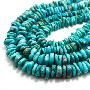 Arizona Kingman Turquoise, Grade AAA Blue Turquoise Smooth Polished Flat Disc Rondelle Gemstone Beads (Assorted Size) - PGS158 - 16" Strand