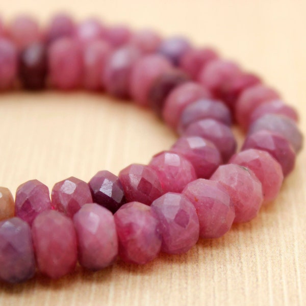 Genuine Red Ruby, AAA Red Ruby Natural Faceted Rondelle Loose Beads Gemstone - PG70