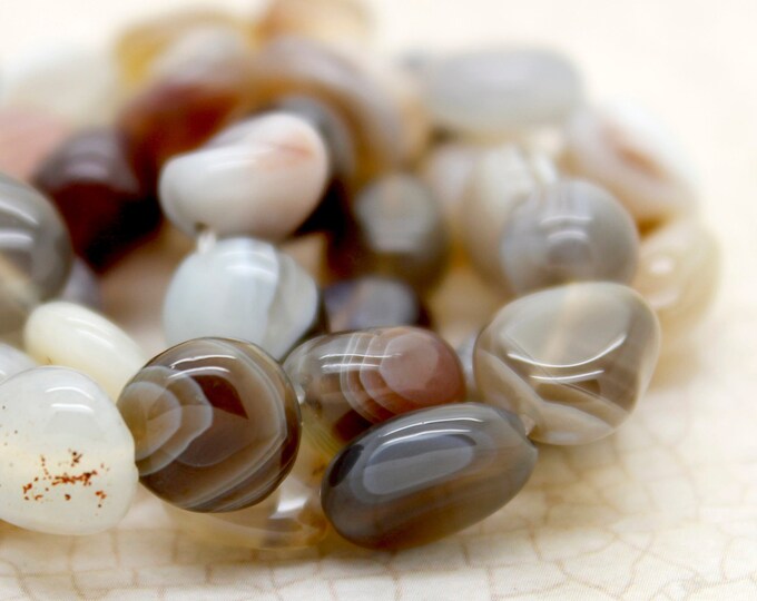 Botswana Agate Beads, Natural Brown Agate Polished Smooth Polished Pebble Gemstone Beads - PG235