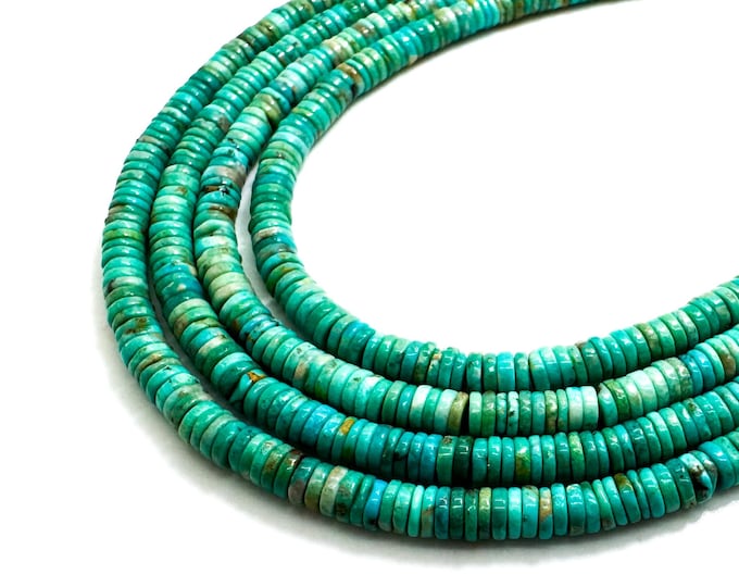 Natural Genuine Turquoise, Blue Arizona Kingman Turquoise Heishi Rondelle Disc 1mm x 4mm Gemstone Beads - PG93I